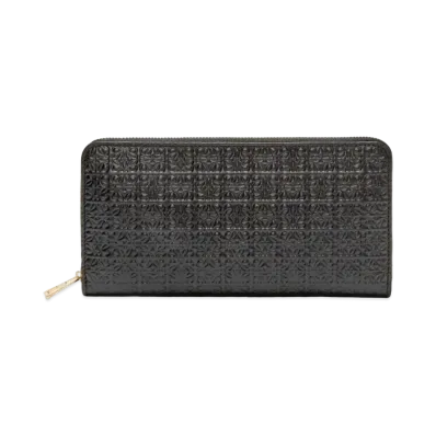 LOEWE Repeat Zip Around Wallet Emboss Silk Calf "Black"