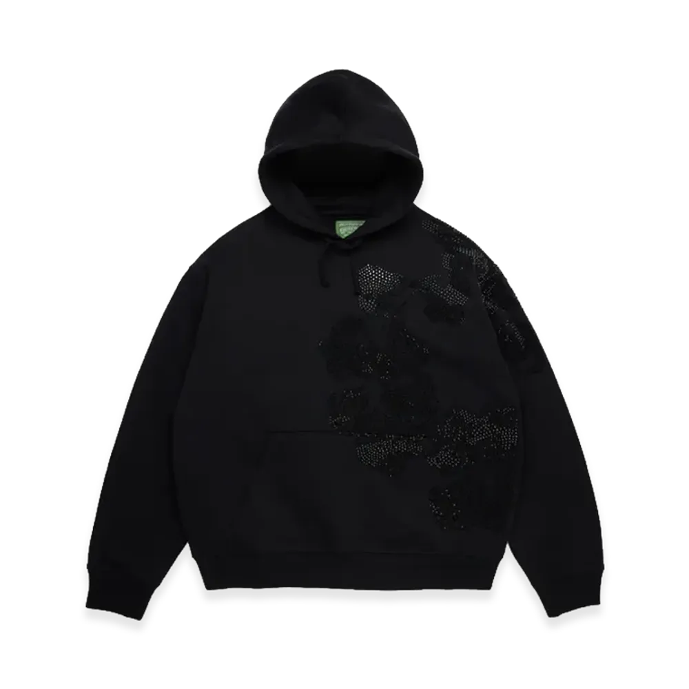 DENIM TEARS Biggie Rhinestone Cotton Wreath Pull Over Hoodie "Black"