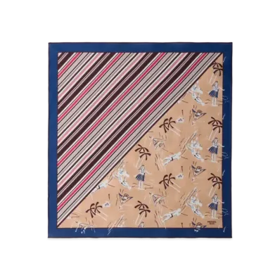 PRADA Printed Cotton Twill Scarf "Beige Pink/Burnt Brown"