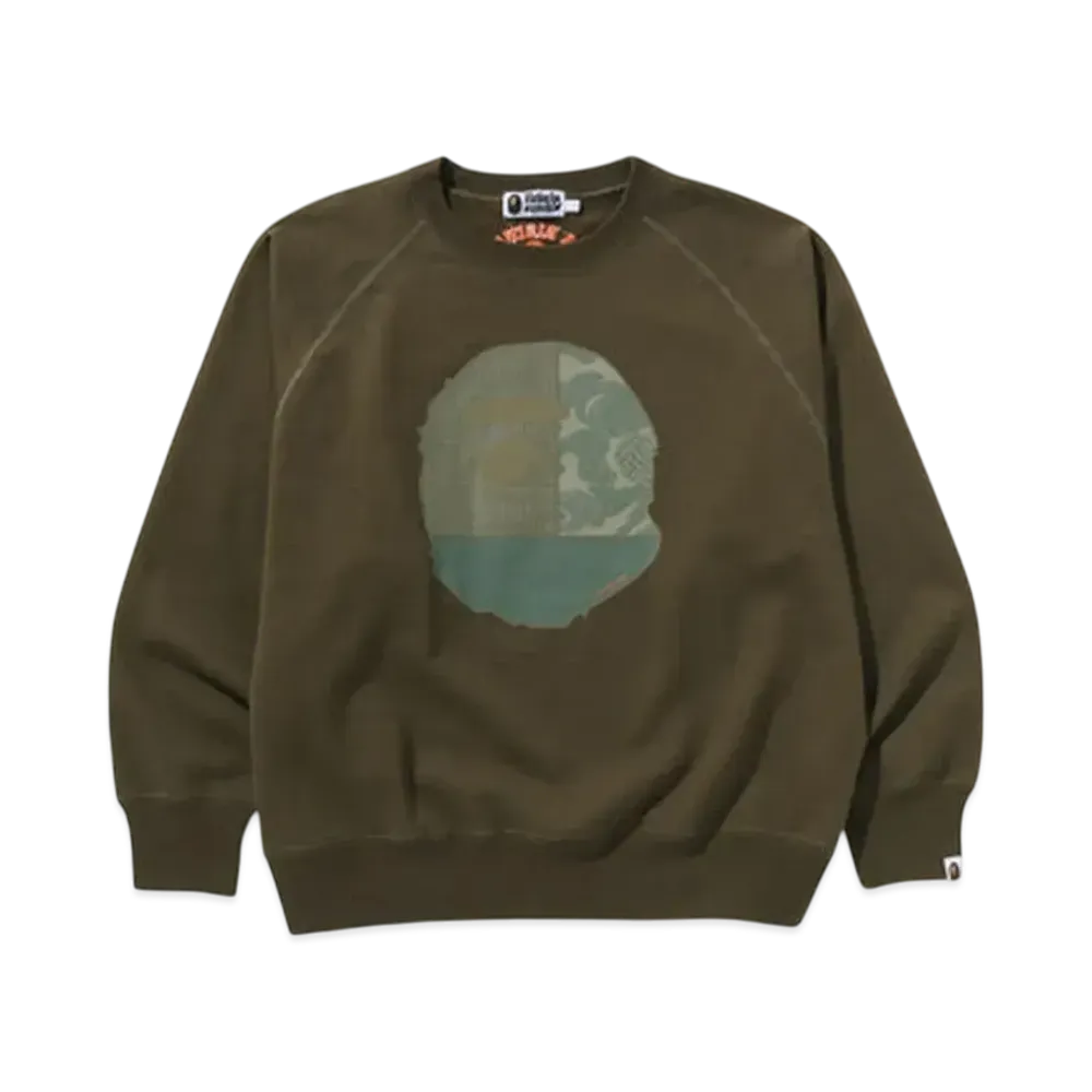 A BATHING APE A Rising Bape Relaxed Fit Crewneck "Olive Drab"