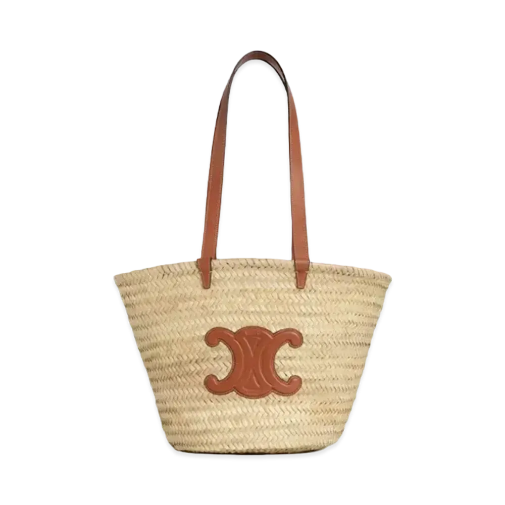 CELINE Medium Triomphe Celine Classic Panier In Palm Leaves And Calfskin "Tan"