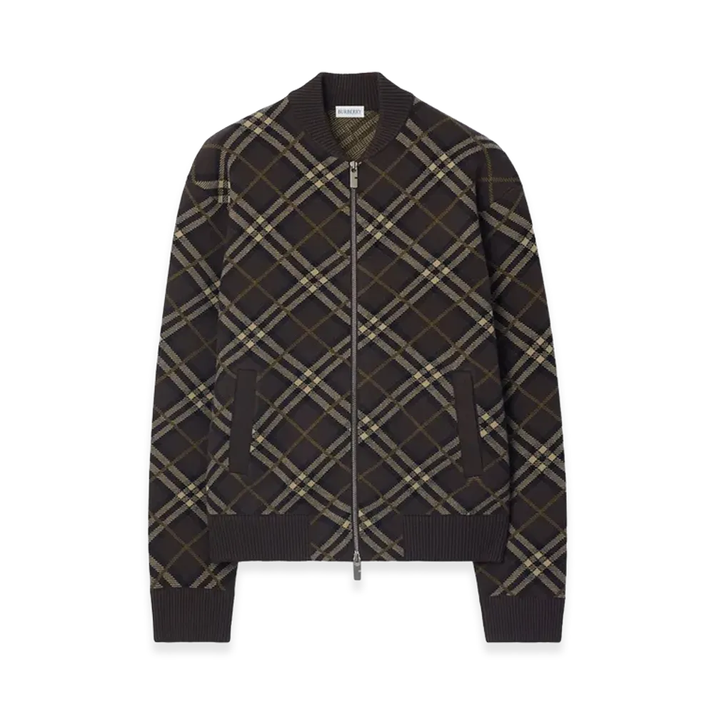 Burberry Check Wool Cashmere Bomber Jacket "Truffle Brown"