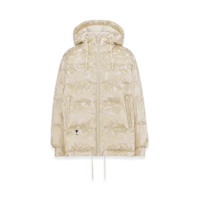 Dior Women's Dioralps Hooded Puffer Jacket Quilted Technical Taffeta Allover Butterfly Motif "White/Gold"