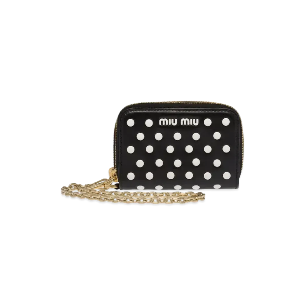 MIU MIU Studded Nappa Leather Card Holder "Black/White"
