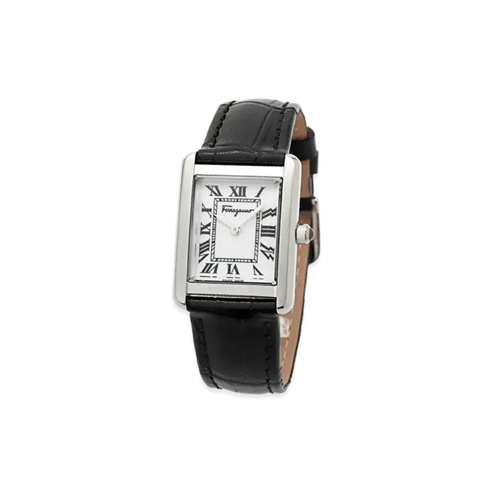 Salvatore Ferragamo Women's Portrait Quartz Rectangular Watch "Black/Silver"