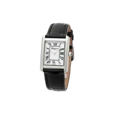 Salvatore Ferragamo Women's Portrait Quartz Rectangular Watch "Black/Silver"