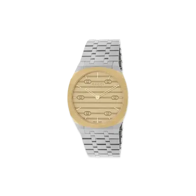 GUCCI 25H Quartz Steal Gold Watch 34mm