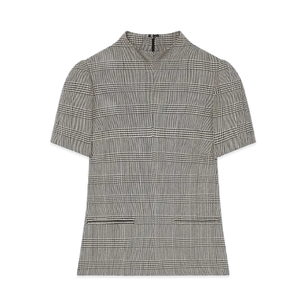 Courreges High Collar Prince Of Wales Top "Sand/Mud Brown"