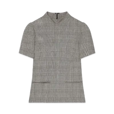Courreges High Collar Prince Of Wales Top "Sand/Mud Brown"