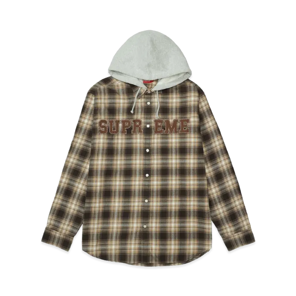 Supreme Appliqué Hooded Flannel Shirt "Brown"