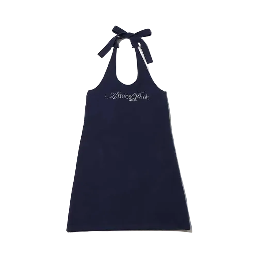 atmos pink Halter Neck Knit Mini Dress "Navy"