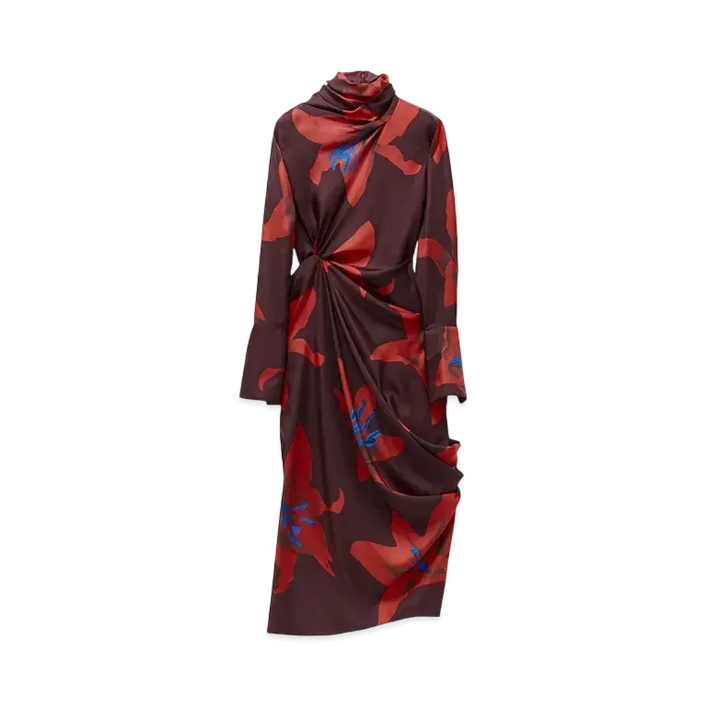 Alexander McQUEEN Flame Lily Asymmetric Dress "Burgundy"