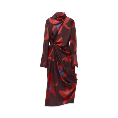 Alexander McQUEEN Flame Lily Asymmetric Dress "Burgundy"