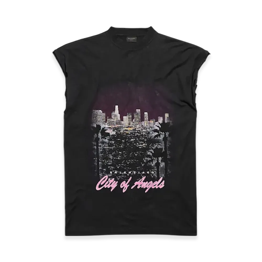 BALENCIAGA Men's City Of Angels Sleeveless T-Shirt "Fade Black"