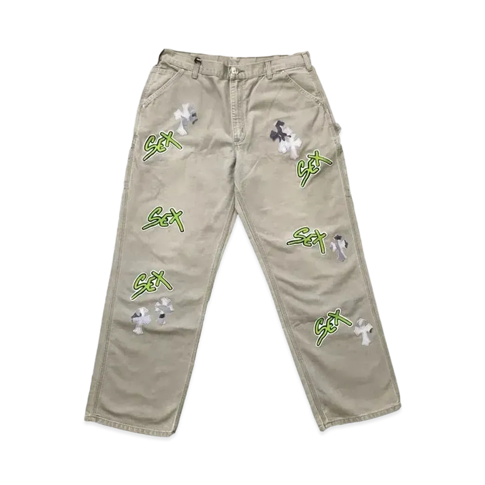 Chrome Hearts Matty Boy Sex Records Single Knee Vintage Carpenter Pants "Beige"