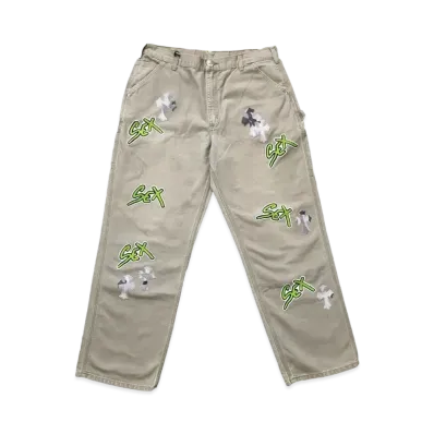 Chrome Hearts Matty Boy Sex Records Single Knee Vintage Carpenter Pants "Beige"
