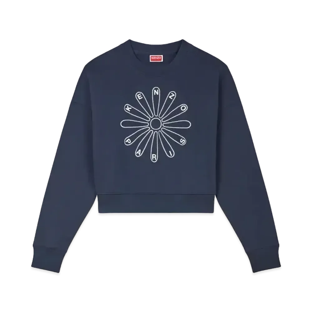 KENZO 'MARGUERITE'' Cropped Embroidery Sweat "Blue Black"
