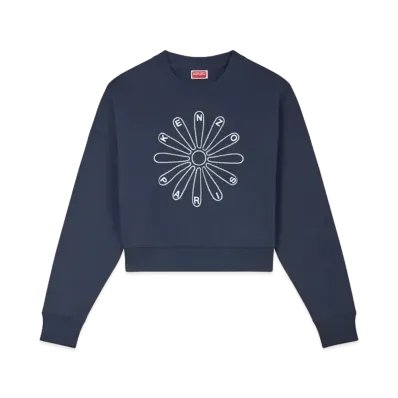 KENZO 'MARGUERITE'' Cropped Embroidery Sweat "Blue Black"