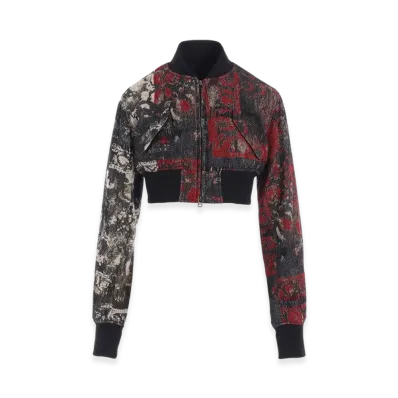 S'YTE Floral Jacquard Cropped Bomber Jacket "Red"