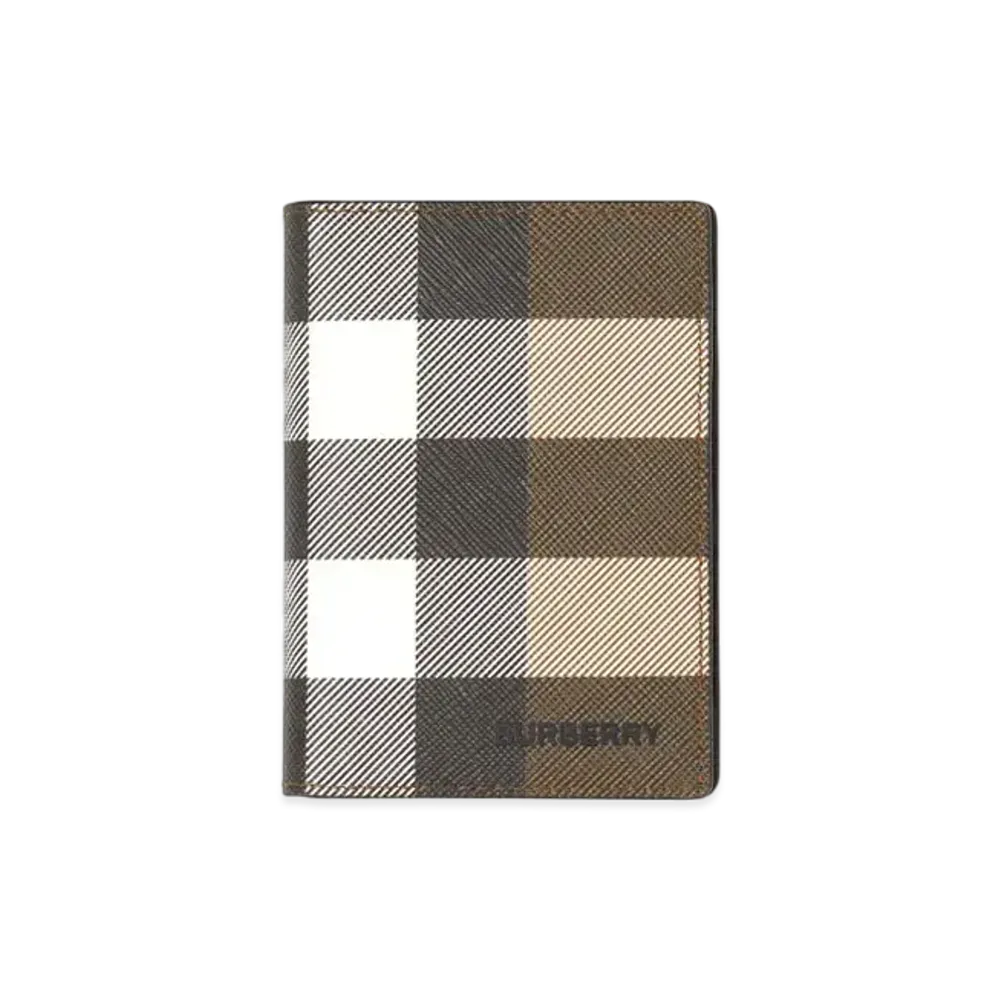 BURBERRY Check & Leather Folding Card Case "Dark Burch Brown"