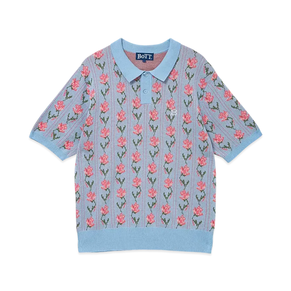 BoTT Flower S/S Knit Polo "RightBlue"