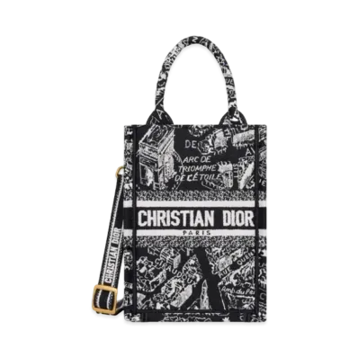 Dior Mini Dior Book Tote Phone Bag Plan De Paris Embroidery "Black/White"