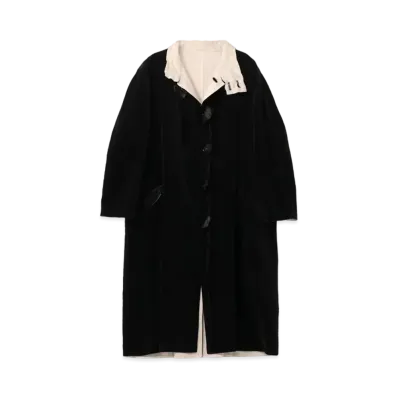 Yohji Yamamoto Pour Homme VELVETEEN x FLAX DOUBLE FACED STAND COAT "Black"