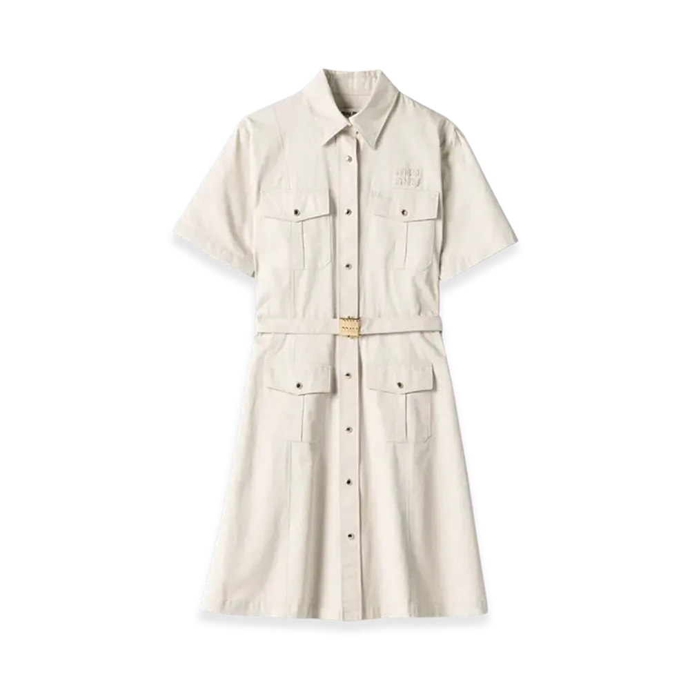 MIU MIU Women's Gabardine Dress "Limestone"
