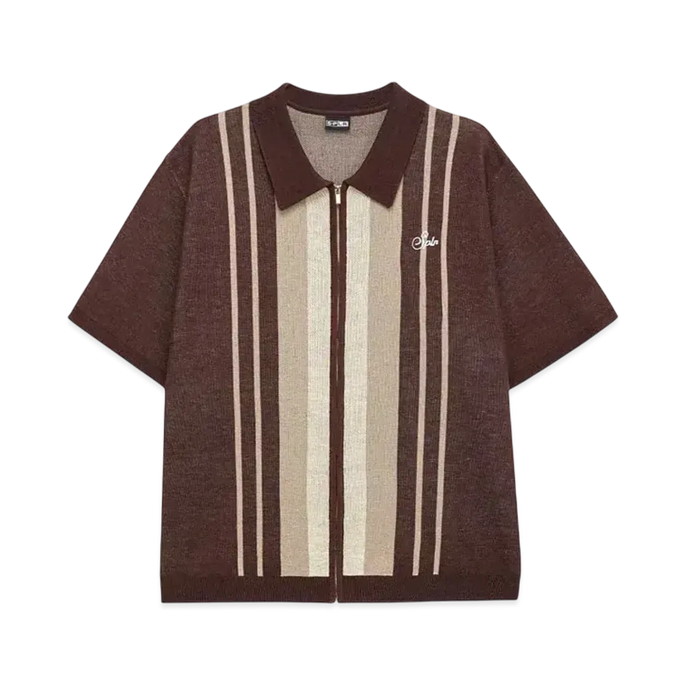 SPLR Stripe Zip Knit Polo "Brown"