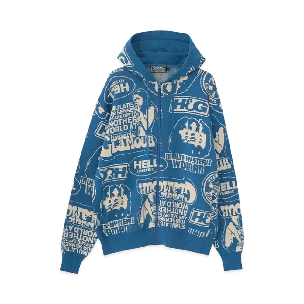 HYSTERIC GLAMOUR Super Hys Pattern Jacquard Hoodie "Blue"