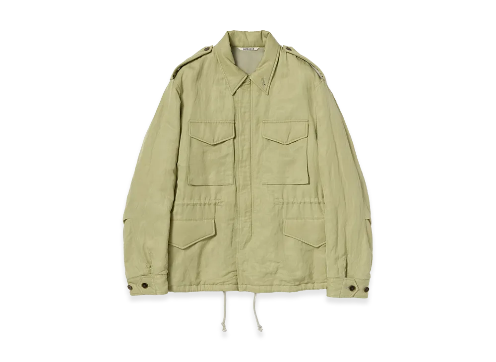 AURALEE Women's Brushed Silk Linen Satin Padded Military Blouson "Light Khaki"