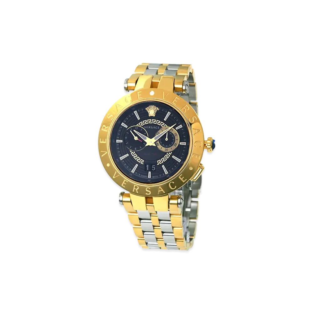 Versace V-Race Dual Time Quartz 46mm "Silver/Gold/Black"