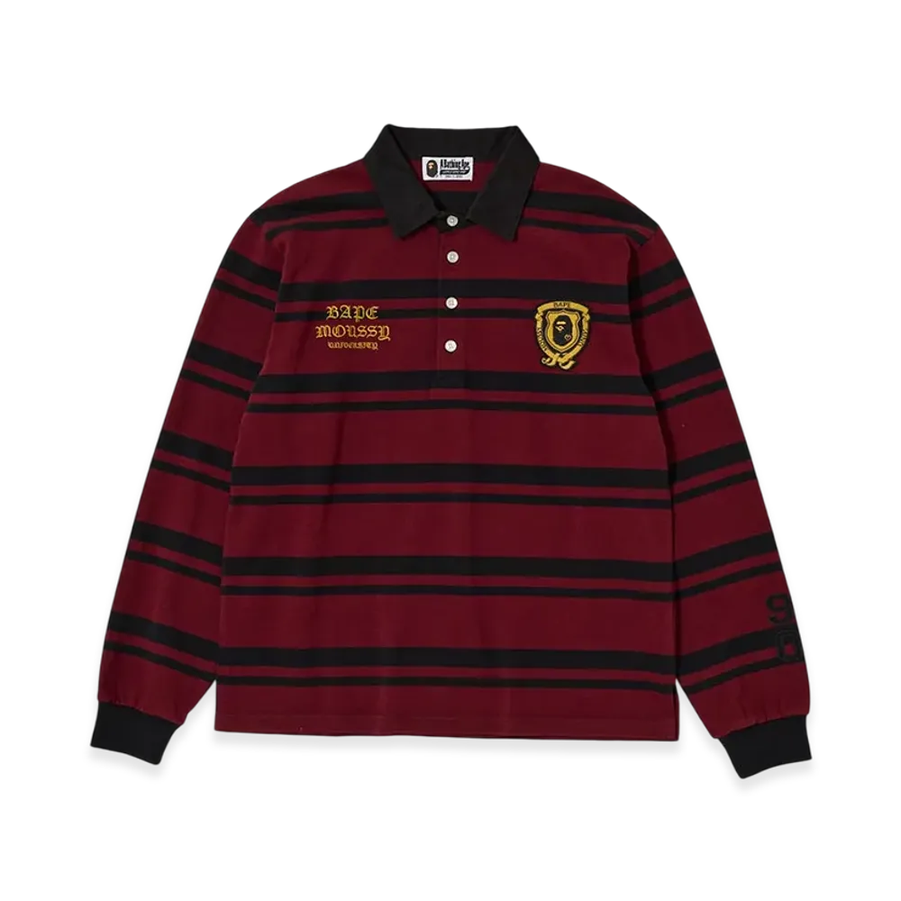 A BATHING APE x MOUSSY Striped Rugby L/S Shirt "Dark Red"