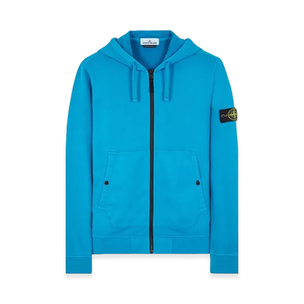 Stone Island 61620 Brushed Cotton Fleece Garment Dyed Full Zip Hooded Sweatshirt - 23FW "Turquoise"