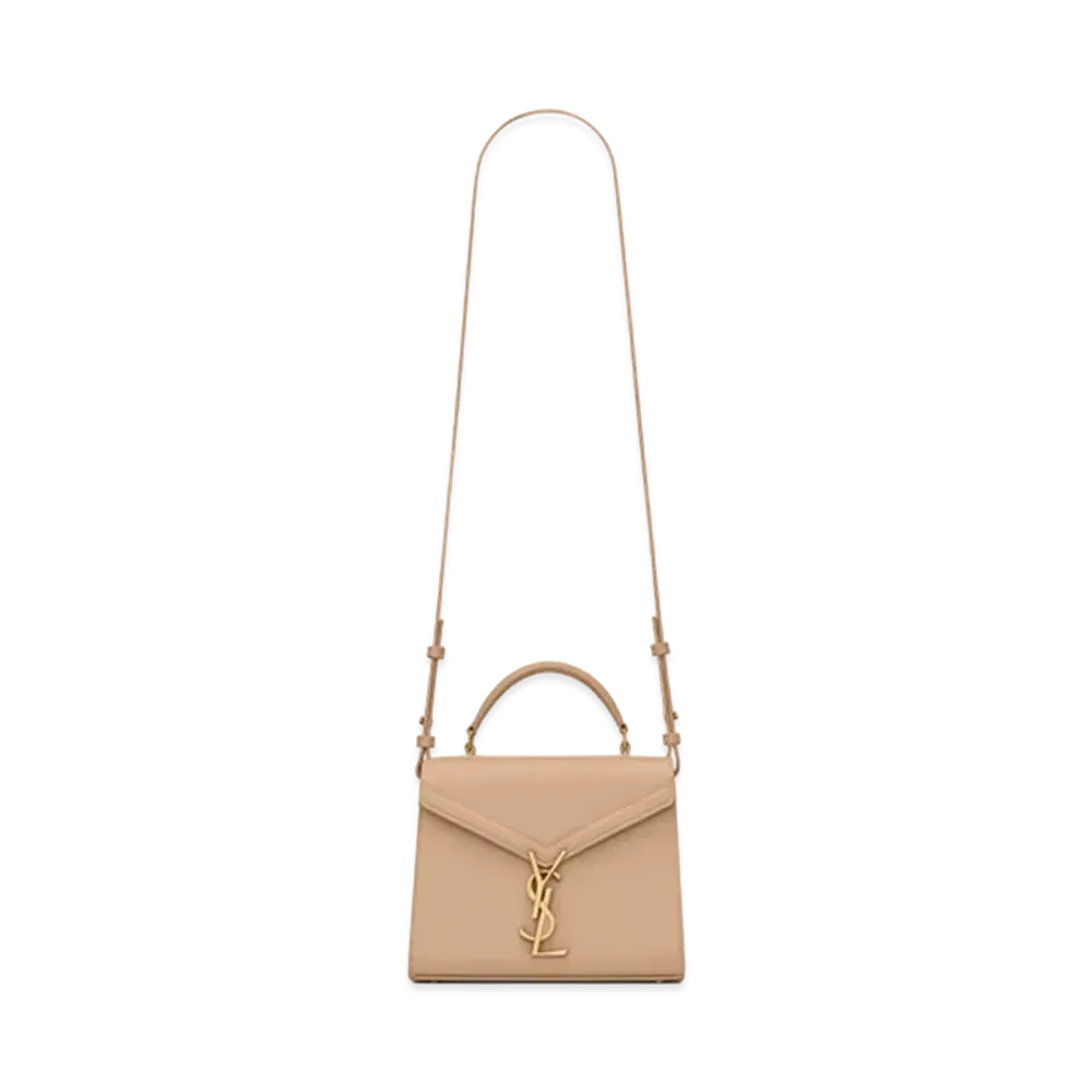 Saint Laurent Cassandra Mini Top Handle Bag In Grain De Poudre Embossed Leather "Dark Beige"