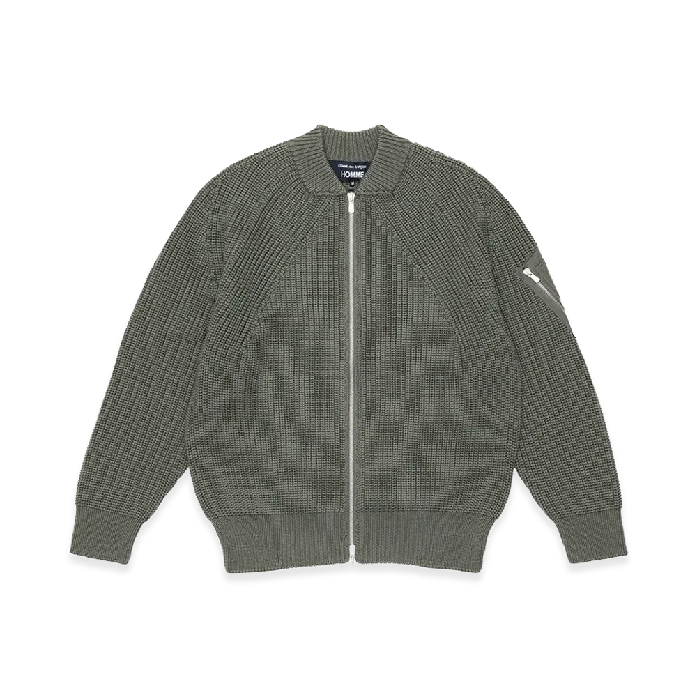 COMME des GARCONS HOMME x BATONER Wool Worsted Half-Cardigan "Khaki"