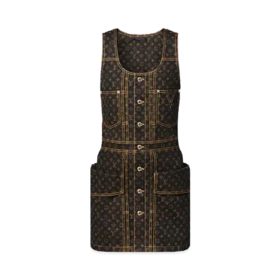 Louis Vuitton Women's Monogram Denim Button Front Dress "Marron"