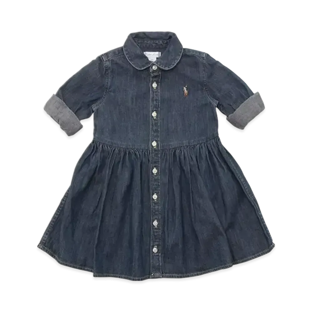 Polo Ralph Lauren Kids Shirred Denim Shirtdress "Blue"