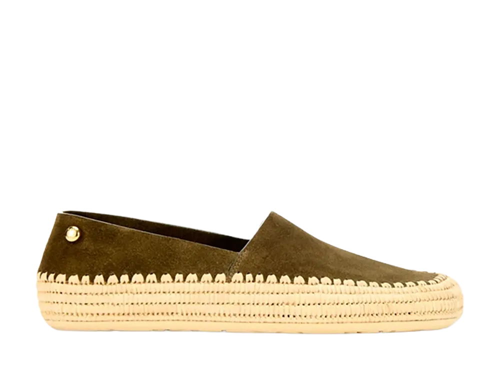 LOEWE Women's Rio Slipper in Suede and Raffia "Khaki Green"