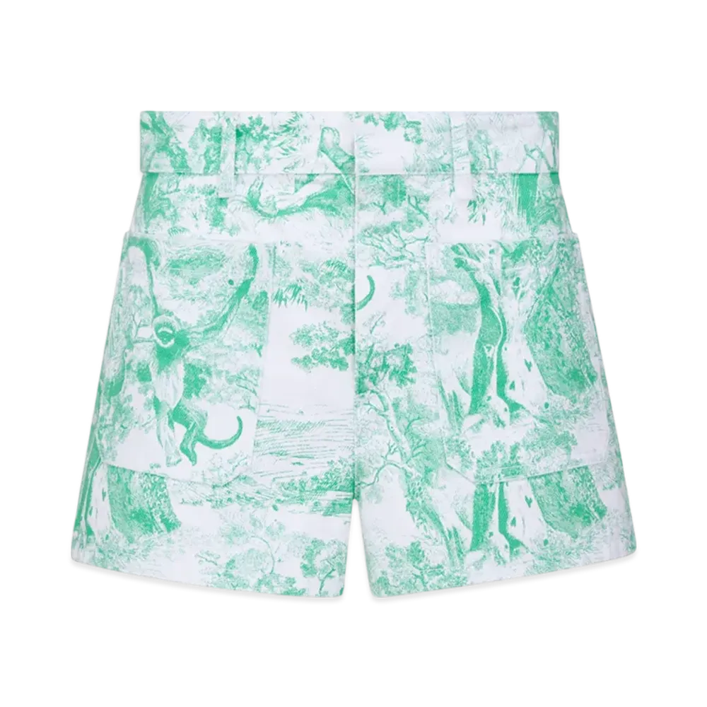Dior Women's Cotton Denim with Toile De Jouy Sauvage Motif Dioriviera Shorts "White/Aquamarina"