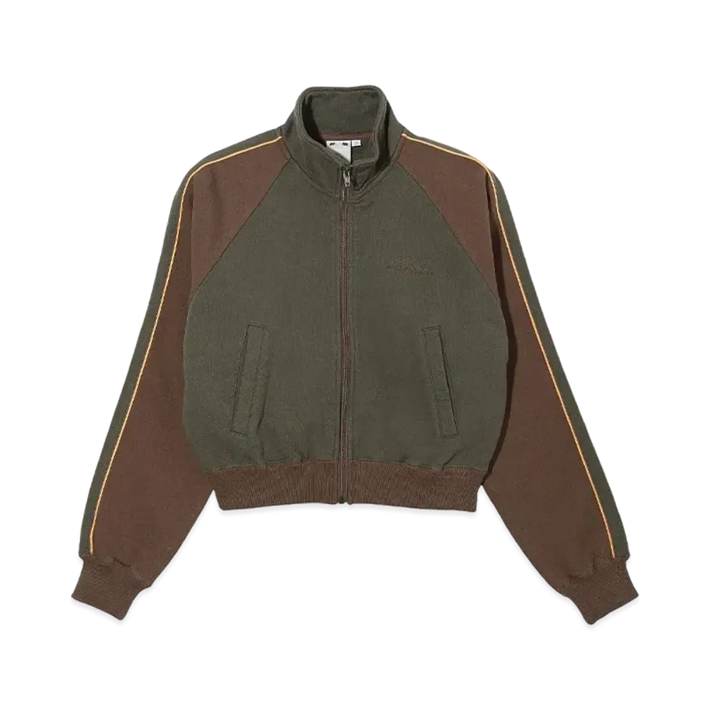X-Girl Striped Sleeve Compact Zip Up Sweatshirt "Olive"