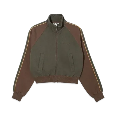X-Girl Striped Sleeve Compact Zip Up Sweatshirt "Olive"