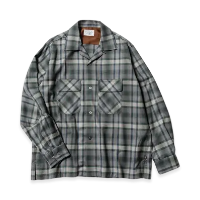 Unlikely 2P Sports Open L/S Shirts Wool Plaids "Green Plaids"