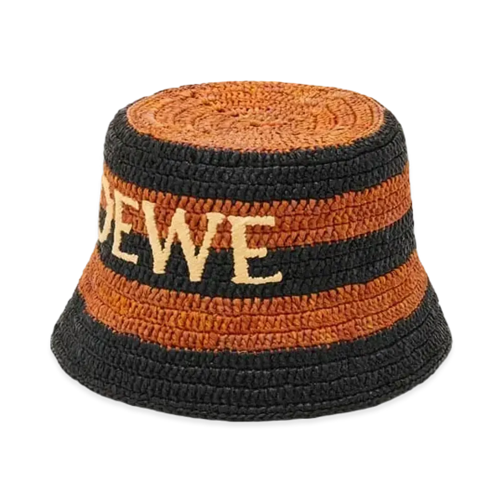 LOEWE Bucket Hat In Raffia "Black/Honey Gold"