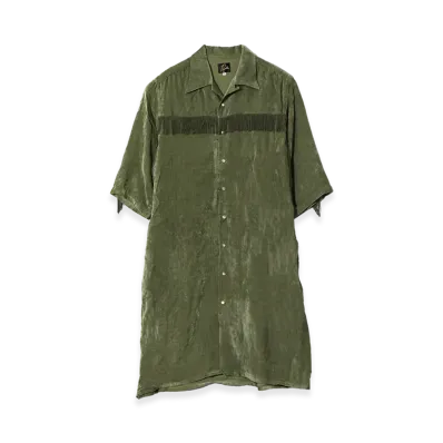 NEEDLES Fringe Open Collar Shirt Dress - Rayon Corduroy "Green"