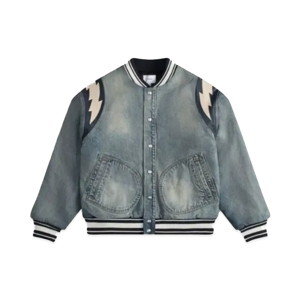 RHUDE Denim Lightning Varsity Jacket "Dark Indigo"
