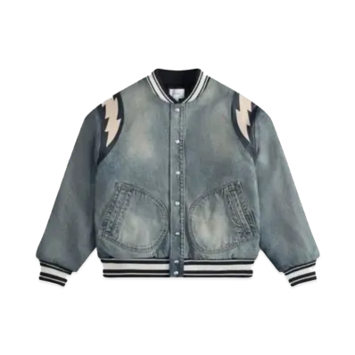 RHUDE Denim Lightning Varsity Jacket "Dark Indigo"