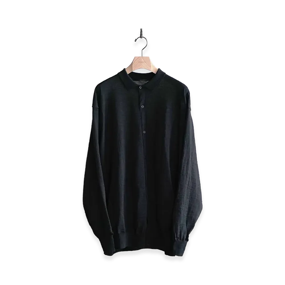 COMOLI Wool Collared Cardigan "Charcoal"