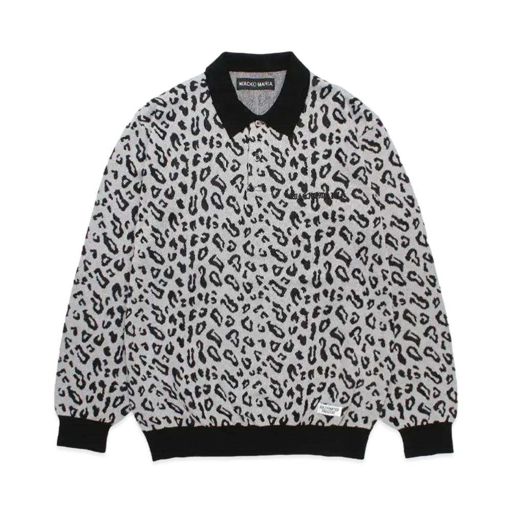 WACKO MARIA Leopard Jacquard Knit Polo Shirt "Gray"