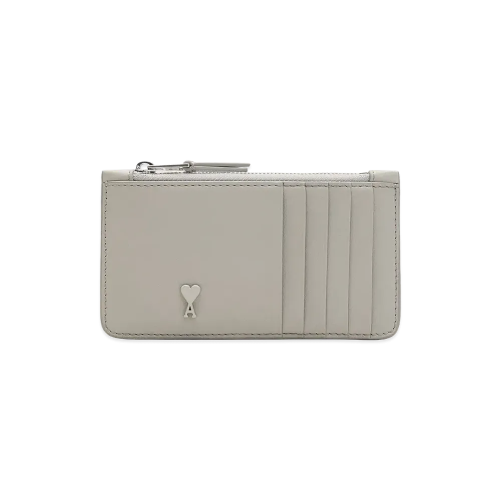 AMI PARIS Cowhide Leather Ami De Coeur Zipped Card Holder "Grey"
